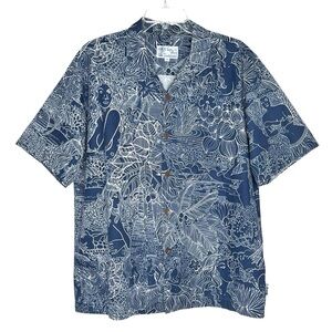 Toes On The Nose Mens Vintage Hawaiian Aloha Shirt XL Blue Hula Girls Tropical